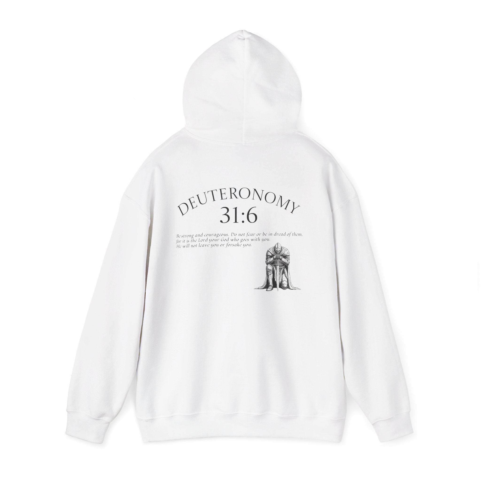 Deuteronomy 31:6 Scripture Hoodie | Faith Cross Illustration, Back Verse