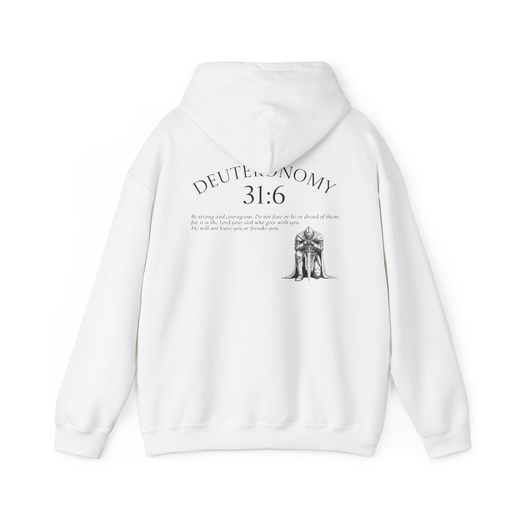 Deuteronomy 31:6 Scripture Hoodie | Faith Cross Illustration, Back Verse
